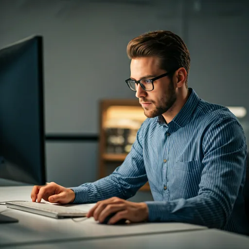 Ingeniero de IT trabajando en una oficina moderna con múltiples estaciones de trabajo